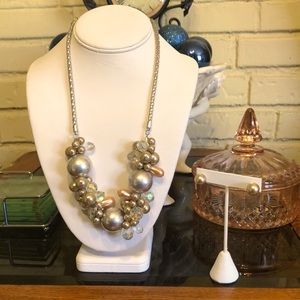Tan and Distressed Silver Necklace Set